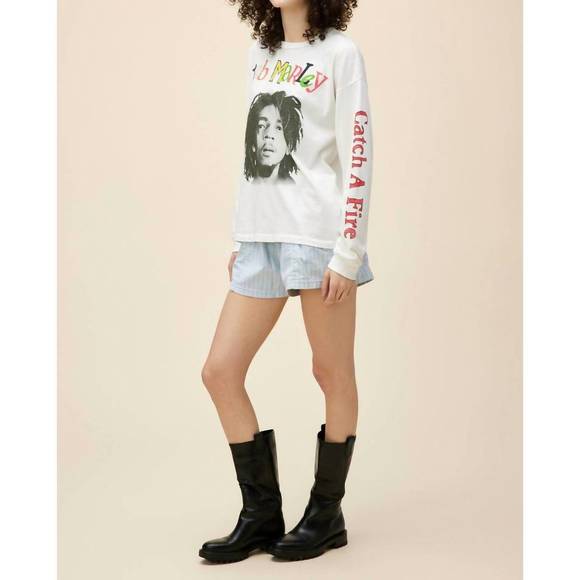 NEW DAYDREAMER bob marley catch a fire relaxed long sleeve top in vintage white - Picture 2 of 3